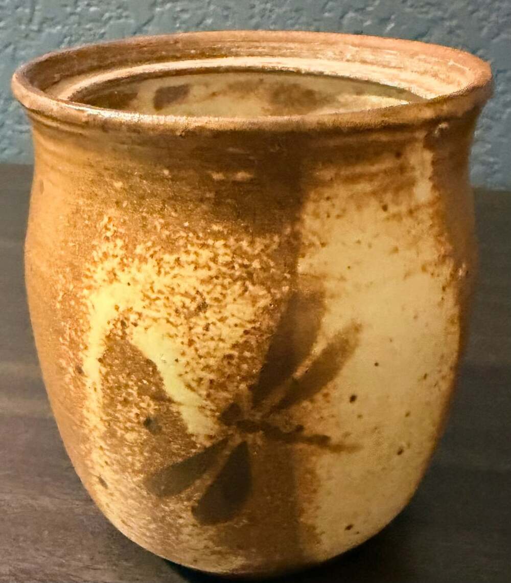 Kaaren Stoner Studio Pottery Stoneware Vase Dragonfly Butterfly Brown